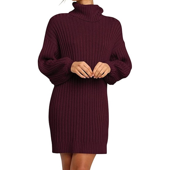 Turtle Neck Ribbed Sweater Dress - Picture 3 of 4